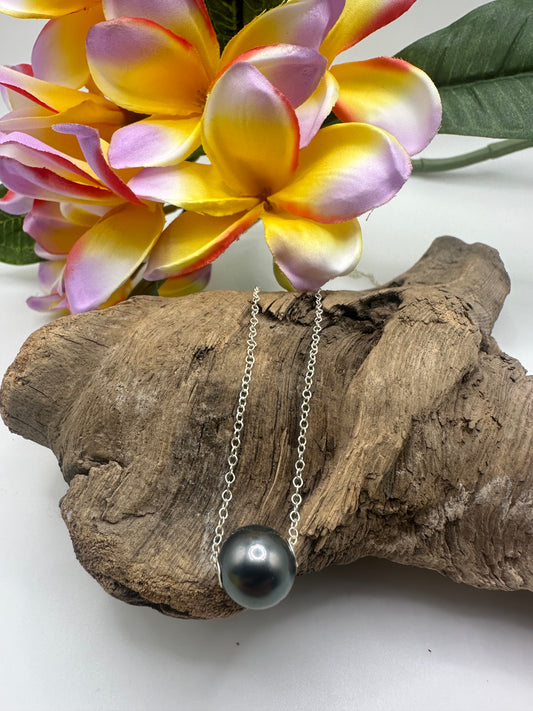 20" .925 Sterling Silver Floating Tahitian Pearl Necklace