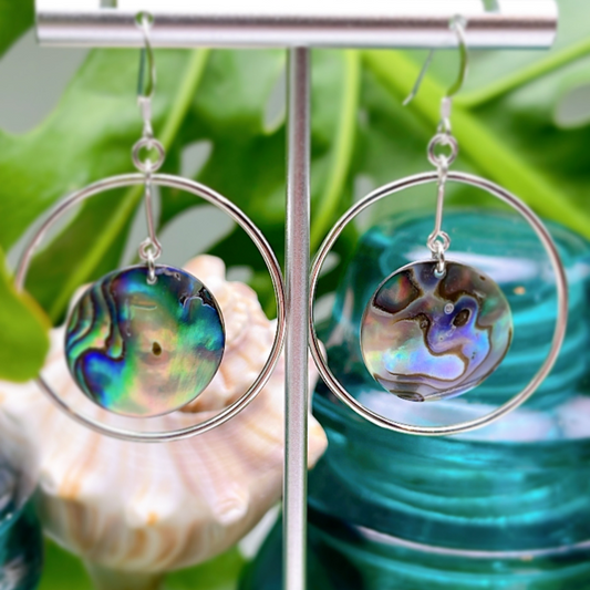 14K Gold Filled or .925 Sterling Silver Hoop Earrings Adorned with New Zealand Paua Discs